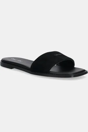 Calvin Klein Semišové pantofle FLAT SANDAL SQUARED HF SUE dámské, barva, HW0HW02557