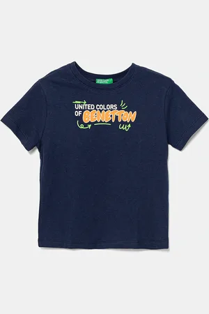 Benetton Dětské bavlněné tričko tmavomodrá barva, s potiskem, 3I1XG10JO