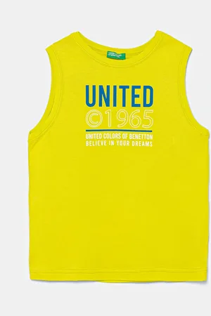 Benetton Dětský bavlněný top barva, s potiskem, 3I1XCH01W