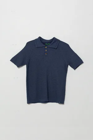 Benetton Dětské polo tričko ze lněné směsi tmavomodrá barva, 104NC3005