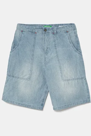 Benetton Dětské riflové kraťasy barva, nastavitelný pas, 43Z9C9042