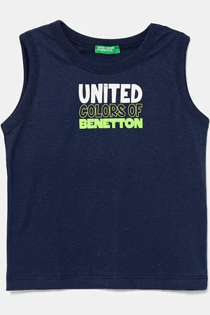 Benetton Dětské bavlněné tričko tmavomodrá barva, s potiskem, 3I1XGH013