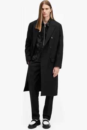 AllSaints Vlněný kabát ARCADE barva, přechodný, dvouřadový, M014OB