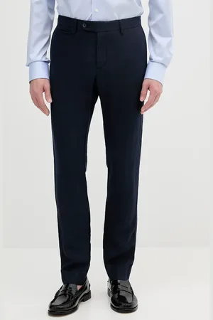 Hackett Lněné kalhoty pánské, tmavomodrá barva, HM212726R
