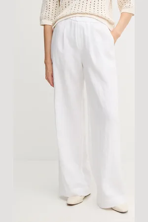 Oui Lněné kalhoty dámské, barva, široké, high waist, 92821