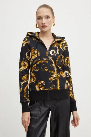 VERSACE Bavlněná mikina dámská, barva, s kapucí, vzorovaná, 77HAI306 FS171