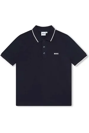 HUGO BOSS Dětská bavlněná polokošile tmavomodrá barva, s potiskem