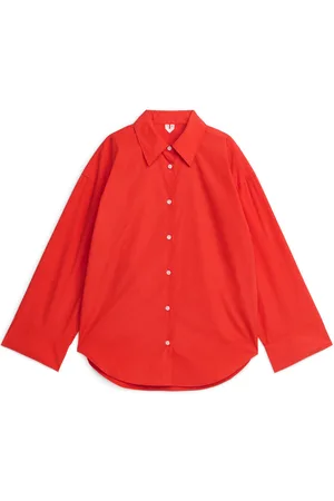 ARKET Ženy S dlouhým rukávem - Relaxed Poplin Shirt - Red
