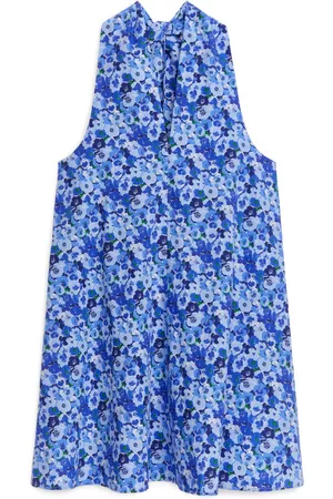 ARKET Ženy S potiskem - Floral Poplin Dress - Blue