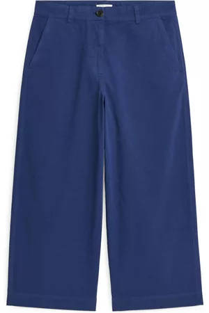 ARKET Ženy Chino - Cropped Cotton Linen Chinos - Blue