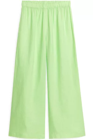 ARKET Ženy Široké nohavice - Wide Linen Trousers - Green