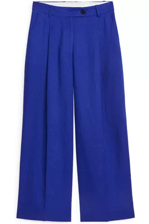 ARKET Ženy Široké nohavice - Wide Linen Trousers - Blue