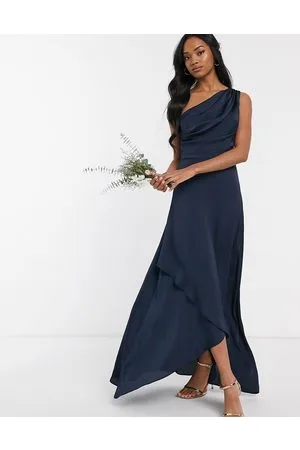 TFNC Bridesmaid one shoulder maxi dress in navy