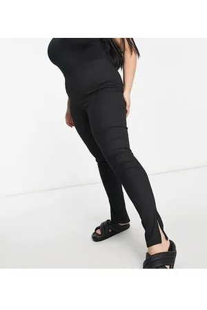 Flounce Tall narrow ribbed leggings with side split in black