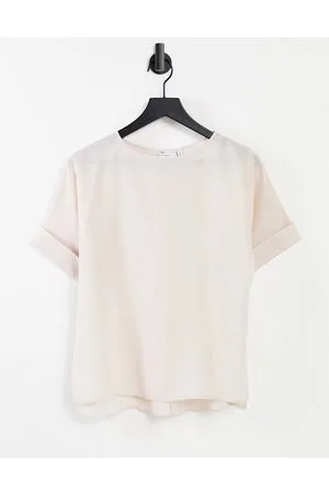ASOS Oversized woven tee with roll sleeve in oyster