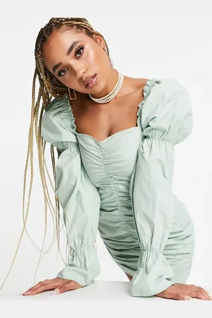 NA-KD X Sanne de Kramer square neck dramatic sleeve mini dress in dusty
