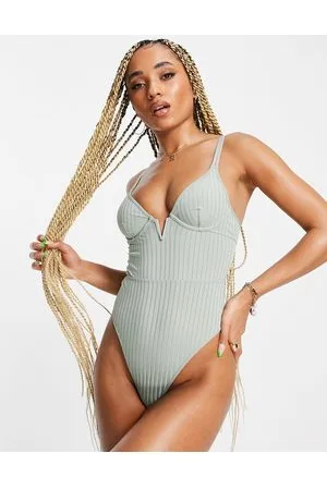 ASOS DESIGN Ivana sexy strapping bodysuit in green