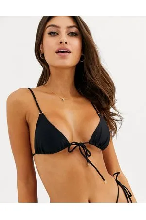 South Beach Exclusive mix and match tie front triangle bikini with gold ring detail in
