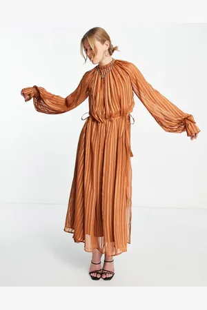 ASOS High neck midi dress with channel detail in satin stripe