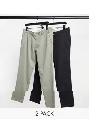 JACK & JONES Intelligence 2 pack slim tapered chino in dusty olive & black