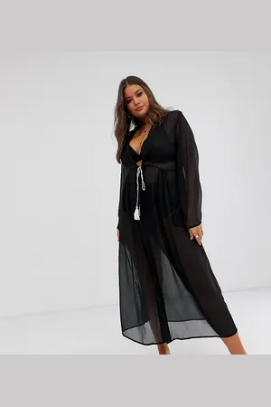 Brave Soul Plus sheer beach dress with tassel tie front