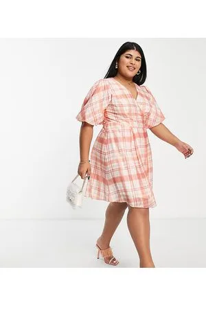 Forever New Flippy hem checked mini tea dress in peach