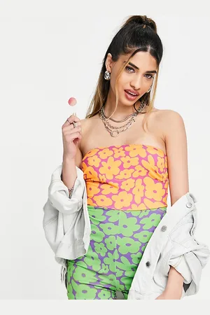 COLLUSION Flower print bandeau playsuit in