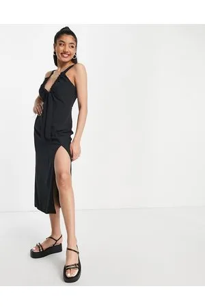 Abercrombie & Fitch Cinch neck slip midi dress in