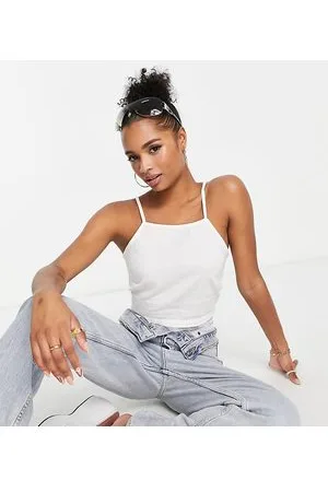 ASOS ASOS DESIGN Petite linen square neck sun top with lace up back in