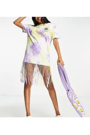 COLLUSION Tie dye t-shirt dress with fringing in