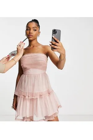 Collective The Label Wrapped bodice tulle mini dress in glitter rose