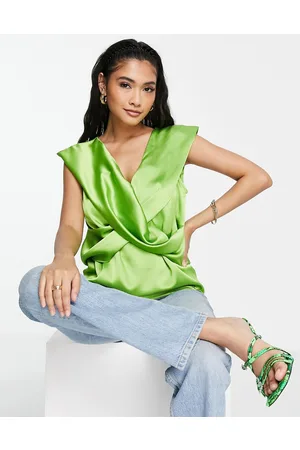 ASOS Satin v neck twist blouse with cupped sleeve in bright