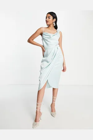Closet Cowl neck drape midi dress in light blue