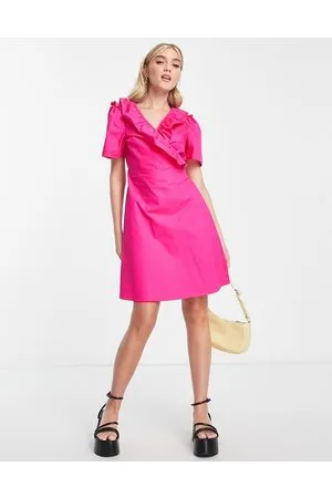 Pieces® Wrap frill mini dress in hot