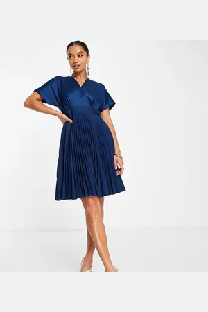 Closet Wrap front pleated mini skater dress in