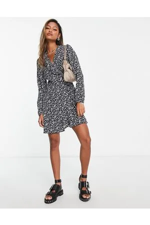 ONLY Frill trim wrap mini dress in floral