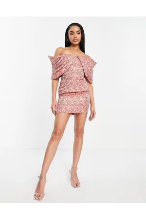 ASOS Pleated bardot jacquard mini dress in paisley print