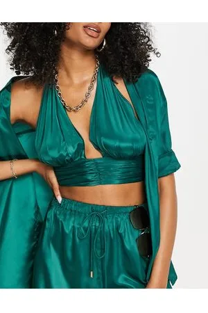 Candypants Deep plunge halter beach crop top co-ord in