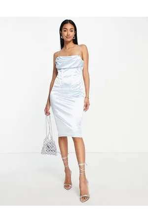 Rare Fashion London satin midi dress with corset detail in powder