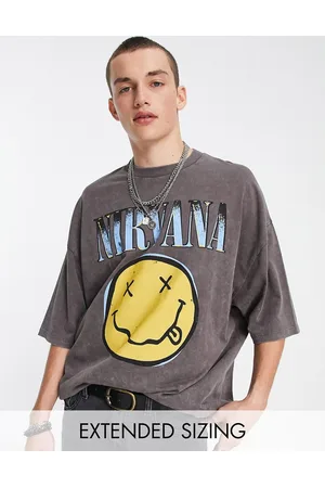 ASOS Oversized t-shirt with Nirvana smiley graphic print in washed
