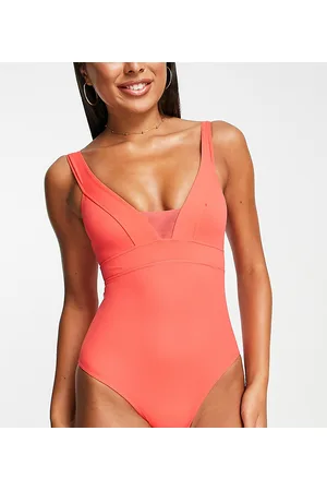 Accessorize Plunge front with mesh insert swimsuit in