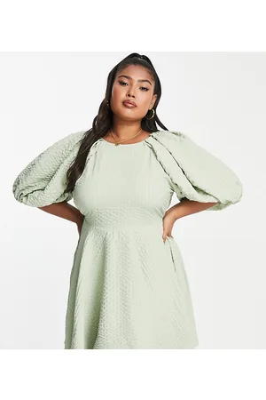ASOS ASOS DESIGN Curve open back puff sleeve mini dress in sage texture