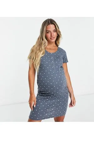 Mama;licious Mamalicious Maternity star print nightdress with nursing function in charcoal