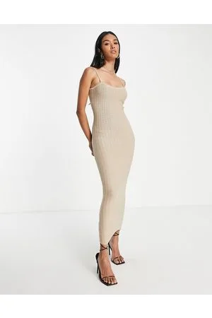 Pretty Lavish Keisha light knit midi dress in beige