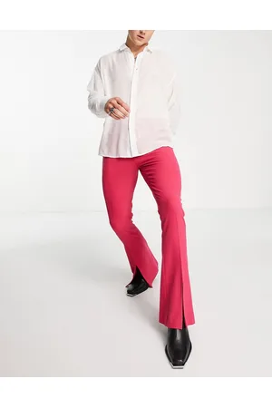 ASOS Skinny flared trousers with extreme hem split in raspberry