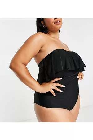 Brave Soul Plus bandeau swimsuit with frill detail in