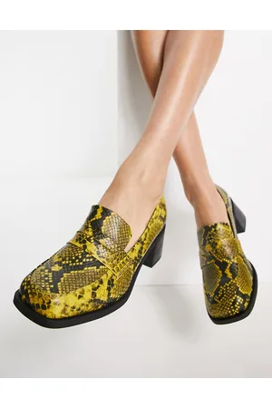 ASOS DESIGN Stanford smart mid heeled loafers in snake
