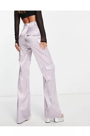 REBELLIOUS FASHION High waist satin cargo trousers in lilac