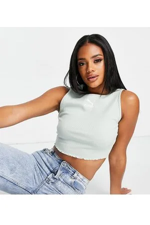 PUMA Classics lettuce hem crop tank top in pastel