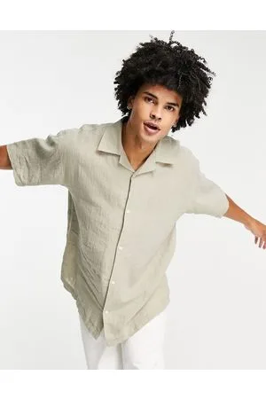 Weekday Coffee oversized linen short sleeve shirt in stone